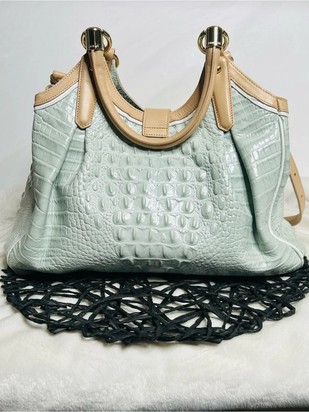 Brahmin Elisa Sea Glass Tri-Color Satchel/Shoulder Bag + Checkbook Wallet